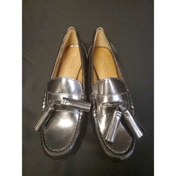 Coach Haydee Silver Pewter Metallic Leather Tasseled Loafer Shoes Size 6B NWOT - Picture 2 of 6